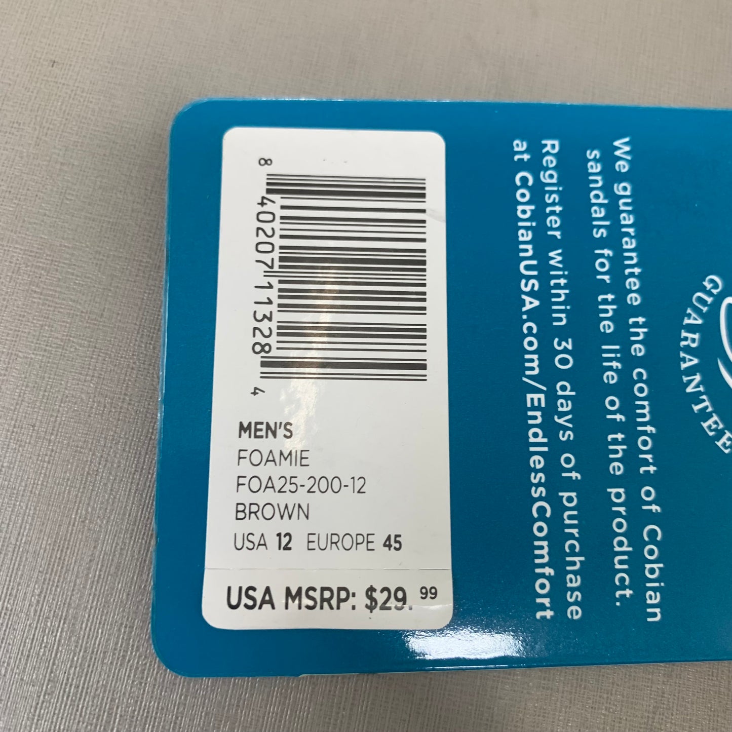 COBIAN Foamie Full Arch Support Sandals Men's Sz 12, 45 EuBrown FAO25-200-12