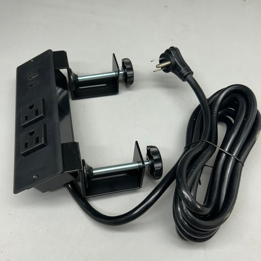 ZA@ MOD POWER & LIGHTING SOLUTIONS Desk/Bench Power Outlet Clamp W/ 2 USB Outlets 10' Black TV2802-F-C-BK-A