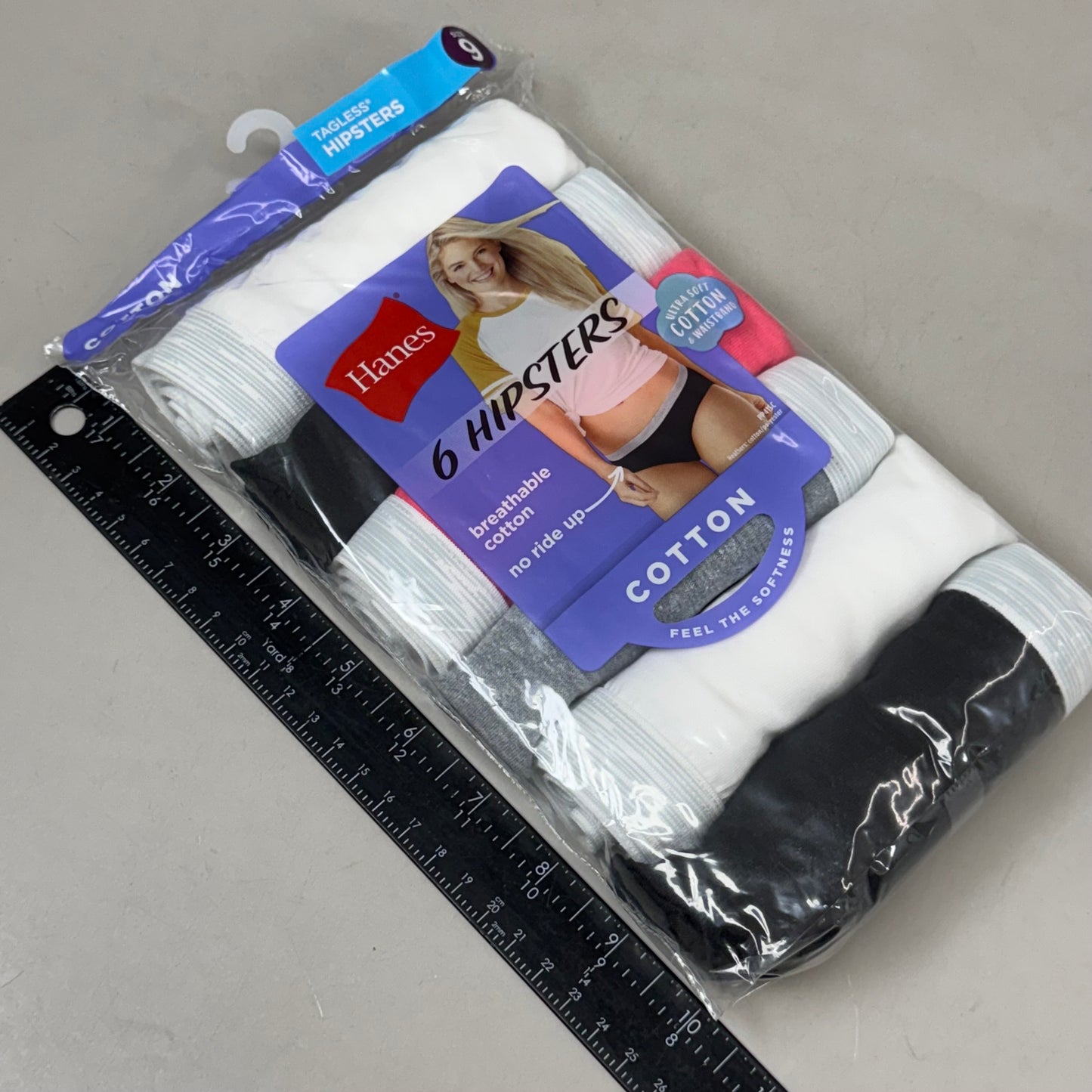 HANES (6 PACK!) Women's Hipster Cotton Underwear Sz-9 White/Black/Grey PP41SB