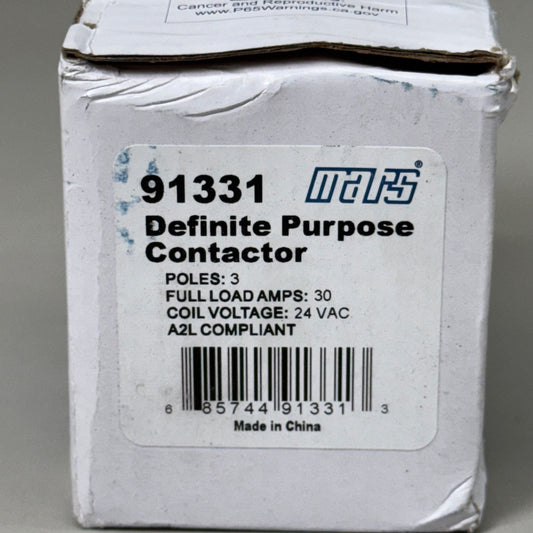 MARS Definite Purpose Contractor 3-Pole 30 Full Load AMP 24 VAC Coil Volt 91331