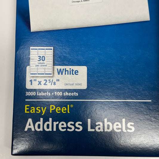 AVERY (3000 Labels) Address Labels Sz 1" x 2 5/8" 5160