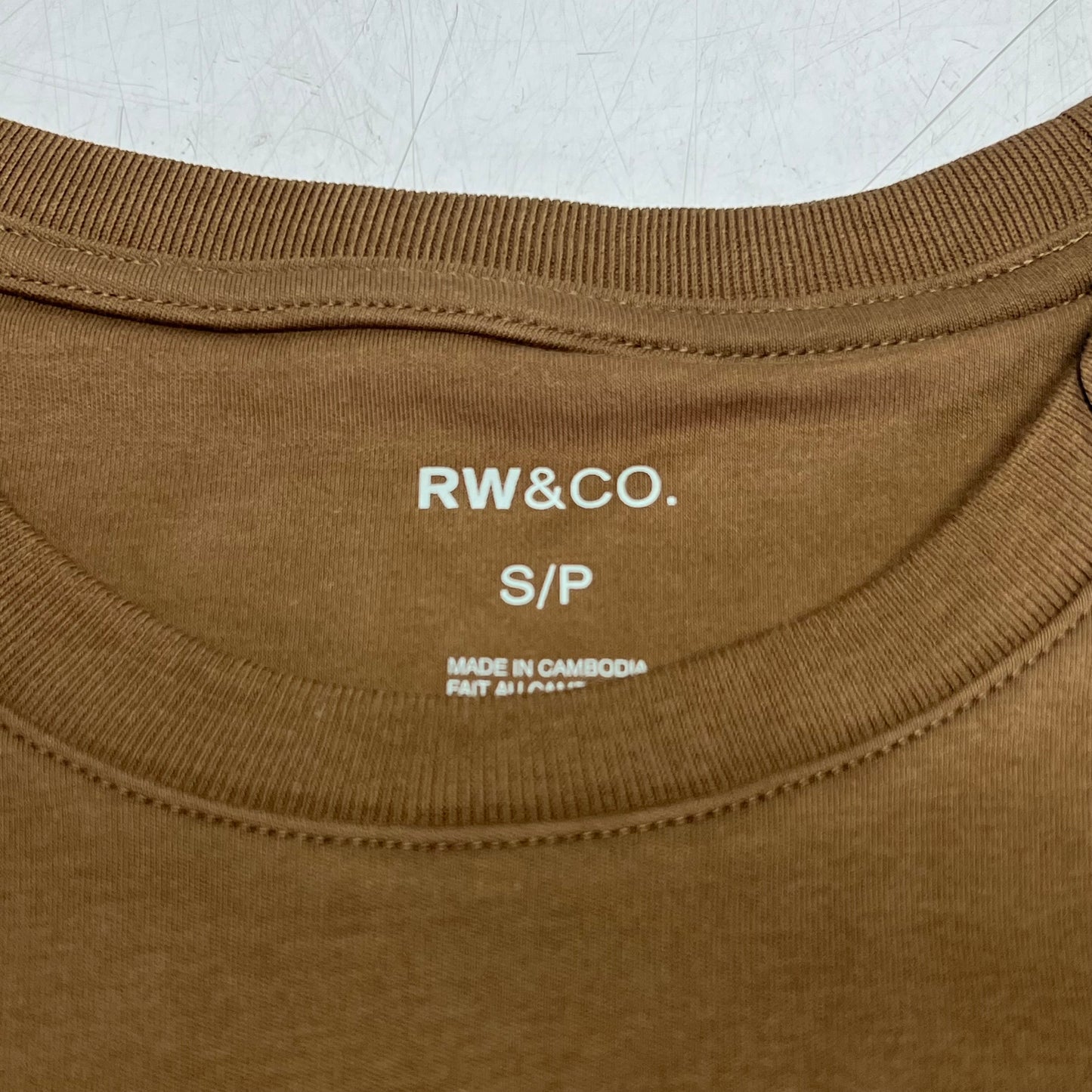 RW & CO Solid Interlock Cotton Crew-neck Tee Men's Sz S Tabacco 494222
