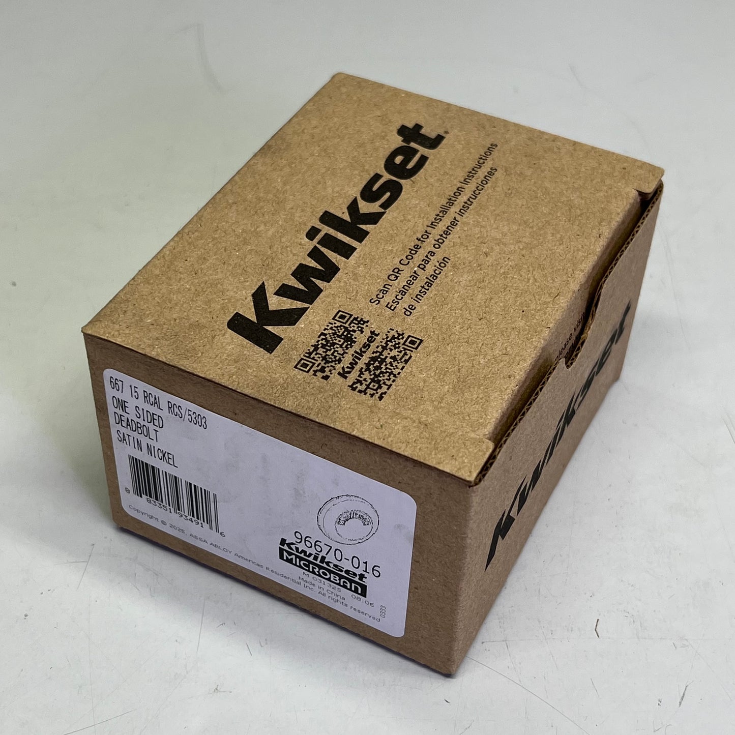 KWIKSET One Sided Deadbolt 667 15 RCAL 2 3/8" Backset Satin Nickel 96670-016