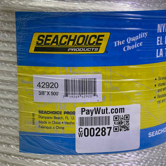 SEACHOICE Solid Braid Nylon Rope 3/8” x 500’ White 42920