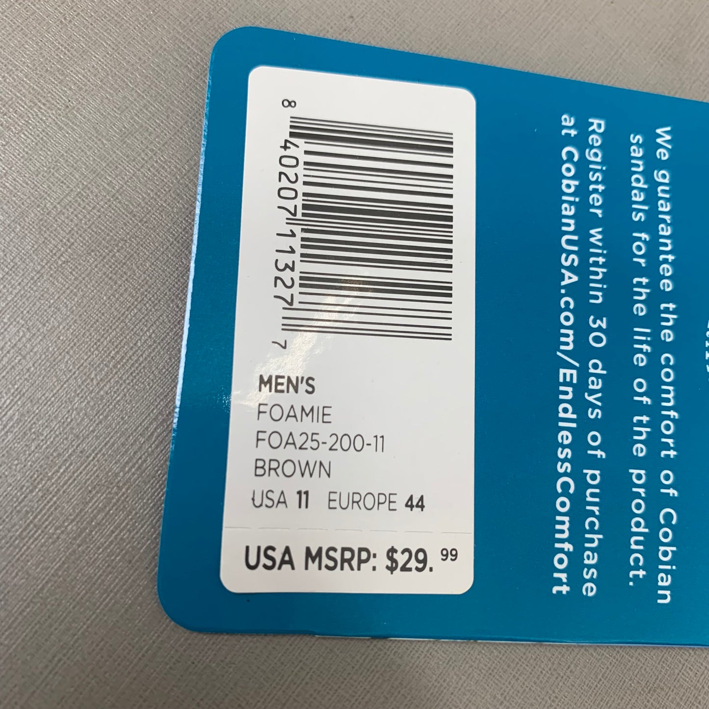 COBIAN Foamie Full Arch Support Sandals Men's Sz 11, 44 Eu Brown FAO25-200-11