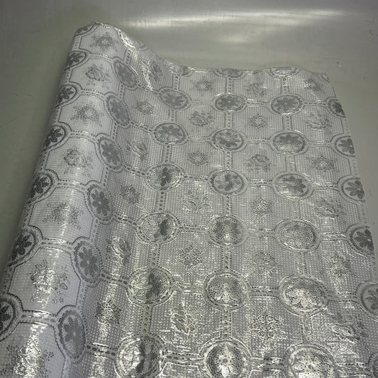 PVC Glossy Lace Dining Tablecloth Roll 54"x60' Silver/White CL-0615B