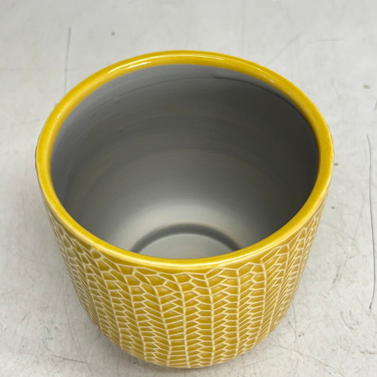 SILVER TREE Mini Fern Pattern Urn Shape Ceramic Plant Pot 6"x5.5" Yellow A11044