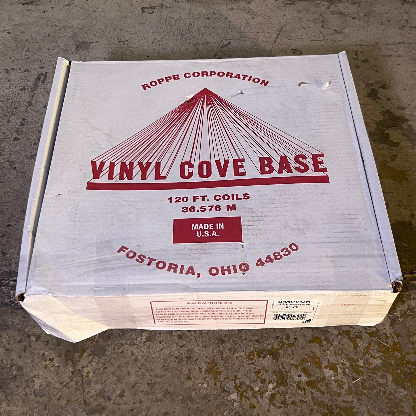 VINYL COVE BASE Coved Vinyl Wall Base Sz 120 ft. x 4"W C40N81P100-023