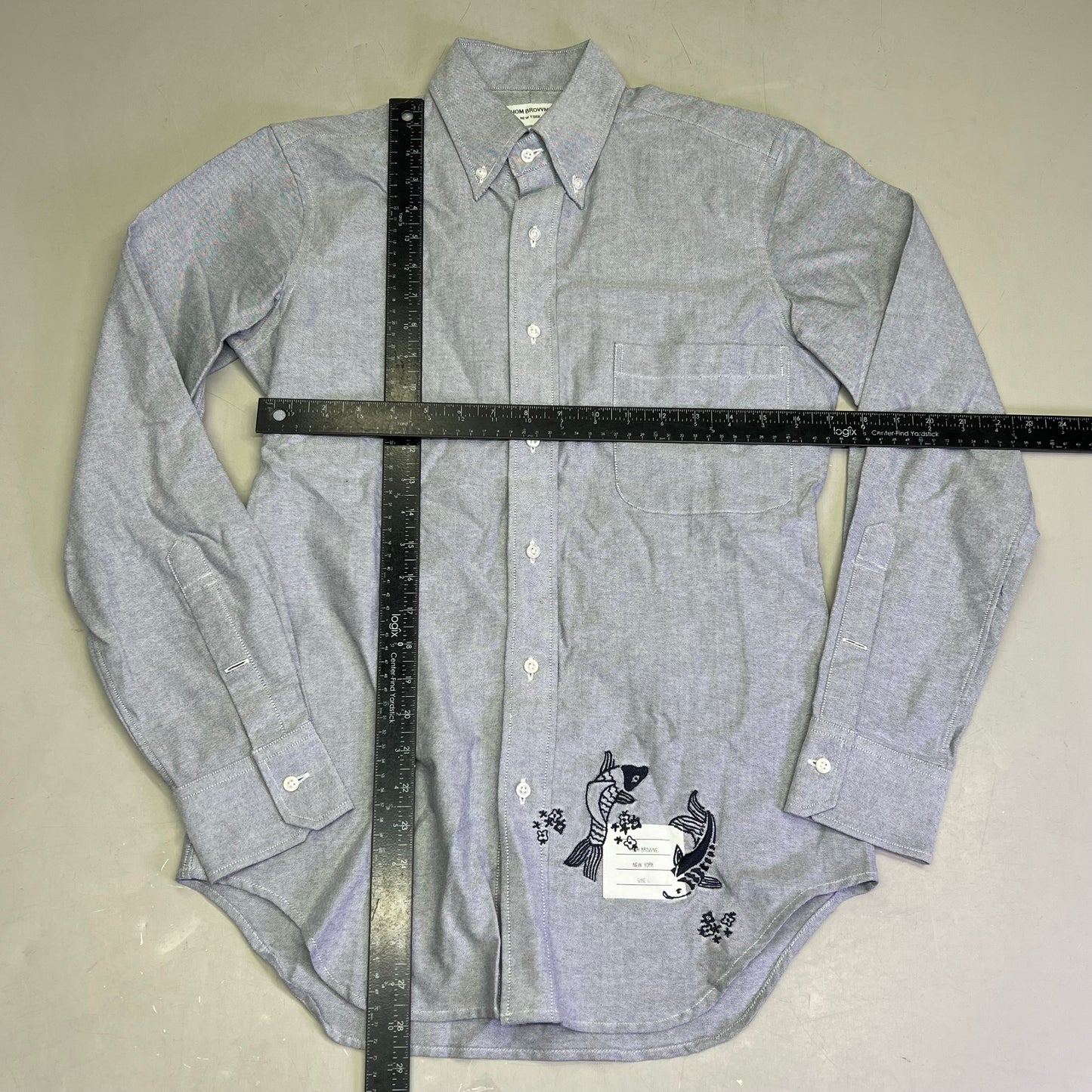THOM BROWNE Embroidered Koi Fish Button Up Shirt Designer Sz 1 Blue (Pre-Owned)