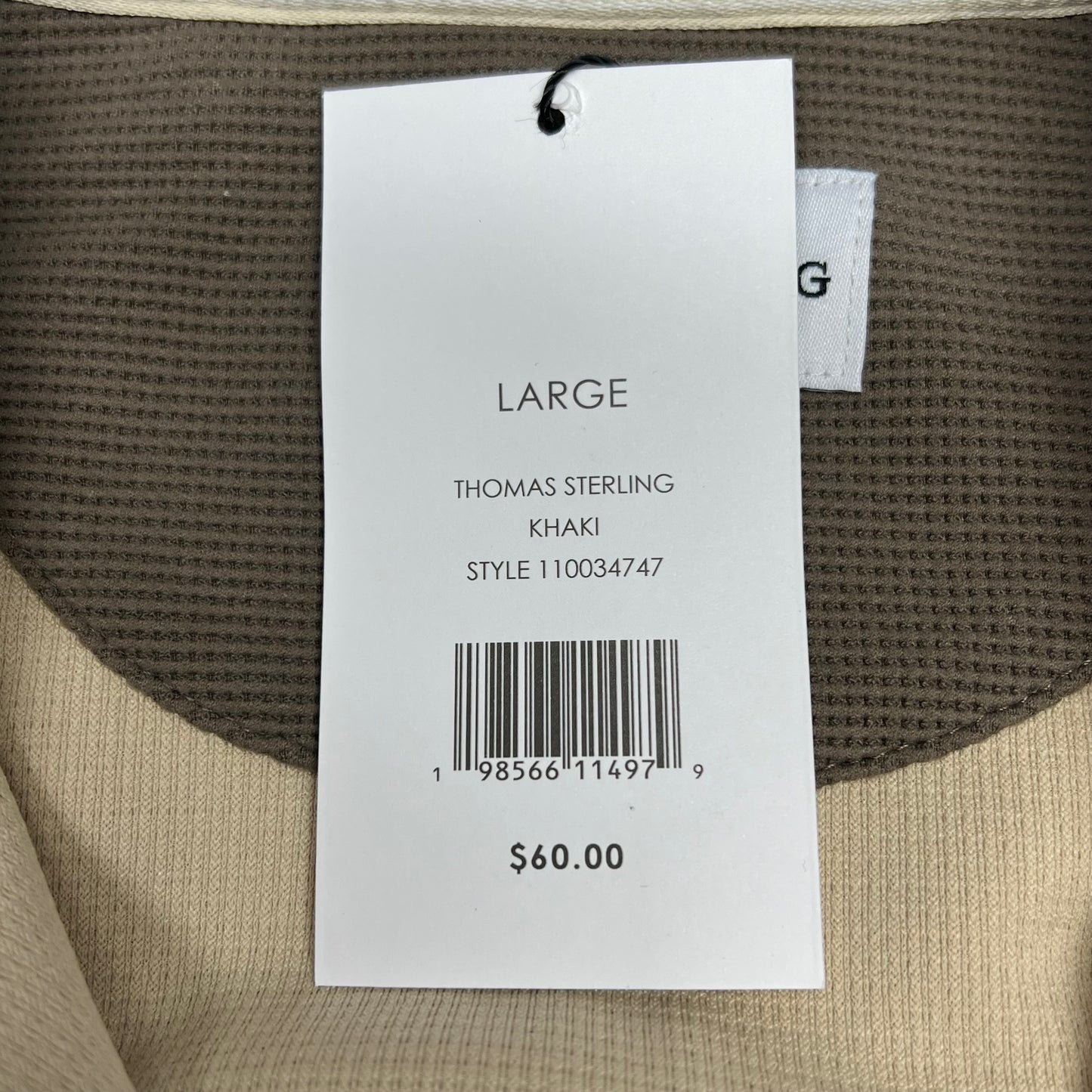 THOMAS STERLING Half Zip Up Waffle Knit Jacket Men's Sz L Khaki 110034747