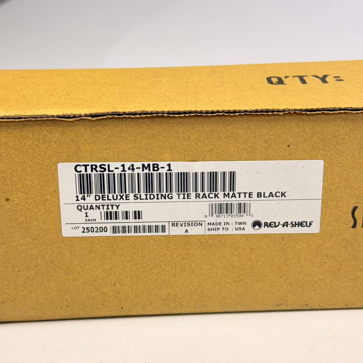 REV A SHELF Deluxe Sliding Pull Out Tie Rack 14" Matte Black CTRSL-14-MB-1
