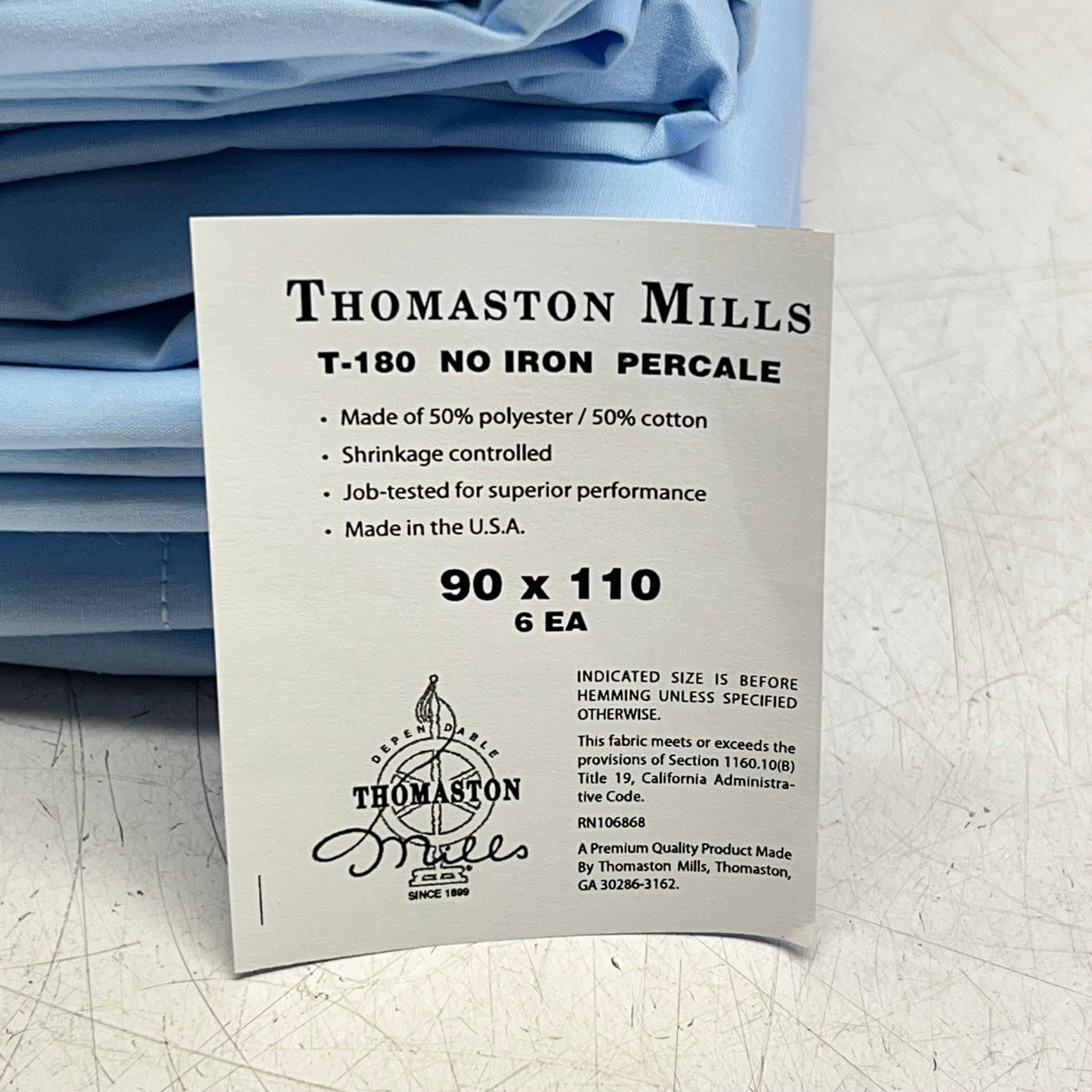 ZA@ THOMASTON MILLS (6 PACK) Healthcare/hotel Bed Sheets 90x110 Blue T-180
