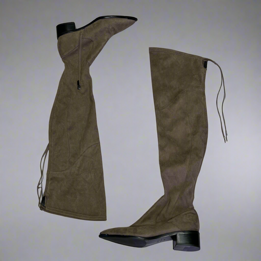 MARC FISHER LTD Over The Knee Boot Pointy Toe Partial Zip Women's Sz 8.5 Brown