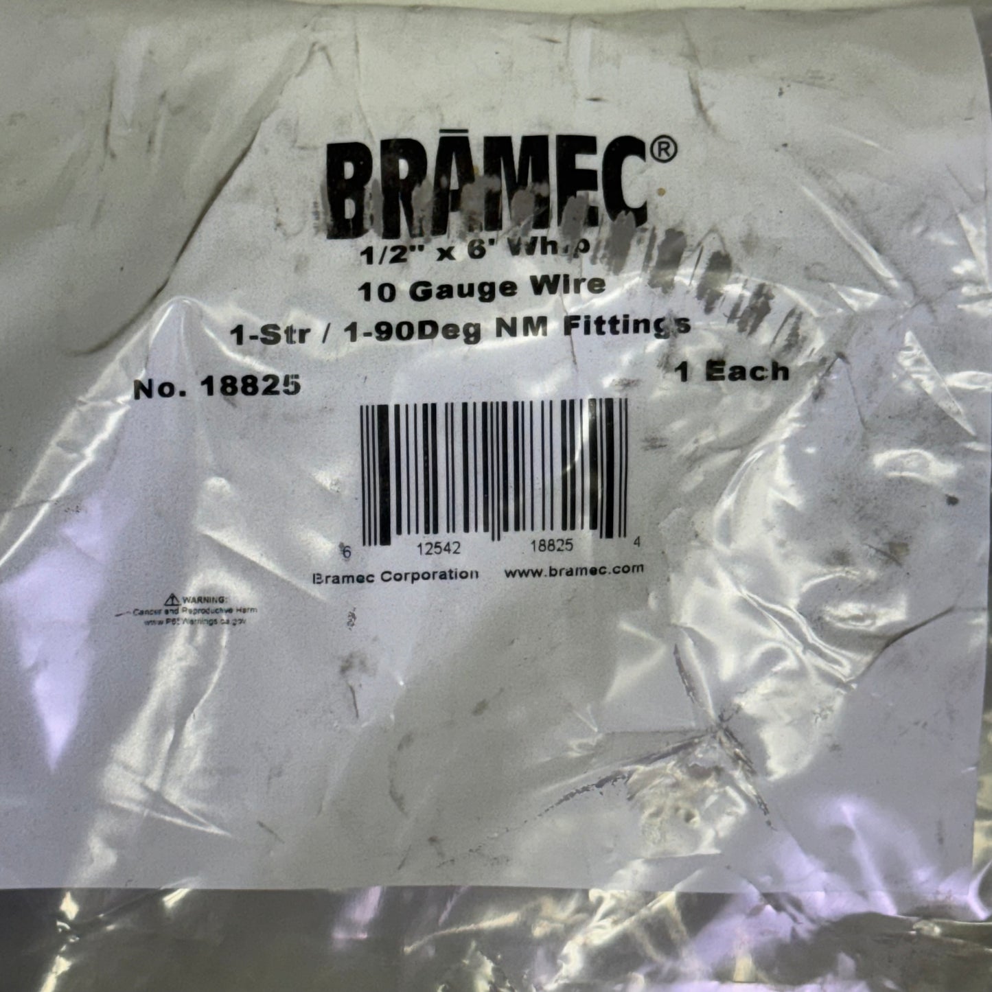 BRAMEC 10 Gauge Wire 1-Str/1-90Deg NM Fittings 1/2" x 6' Grey 18825