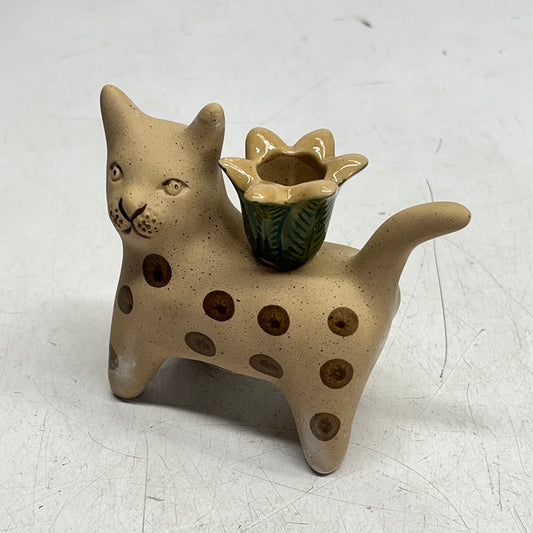 CREATIVE CO OP (2 PACK) Hand Painted Stoneware Cat Taper Holder 4" DF769|5A