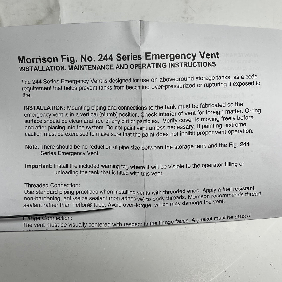 MORRISON BROS CO Threaded Emergency Vent 16 Oz MODEL 244 MO2440MA0030AVER