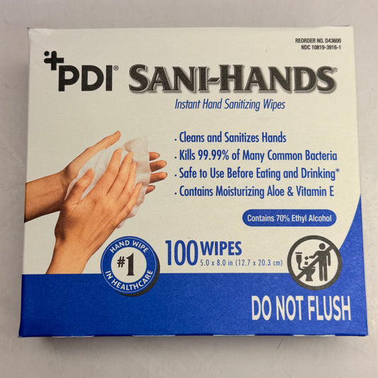 SANI-HANDS (3 PACK, 100 Count Each) Hand Wipes +PDI 5" X 8" White