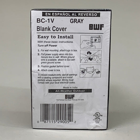 BWF (6 PACK) Single Gang Weatherproof Blank Wallplate Grey BC-1V