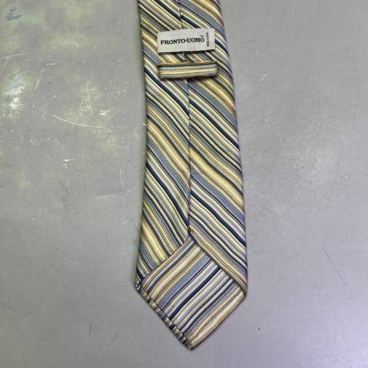 PRONTO UOMO 100% Silk Stripe Pattern Design Tie 60" Yellow/Blue (Pre-Owned)