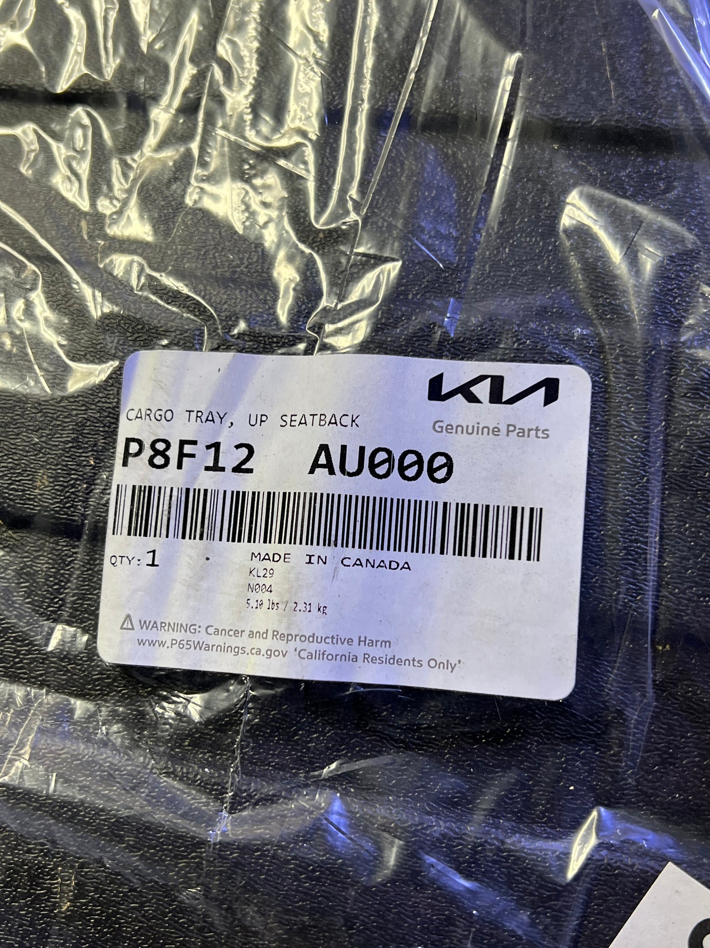 KIA Genuine Oem Telluride Cargo Tray W/ Seatback Protection Black AU000 P8F12