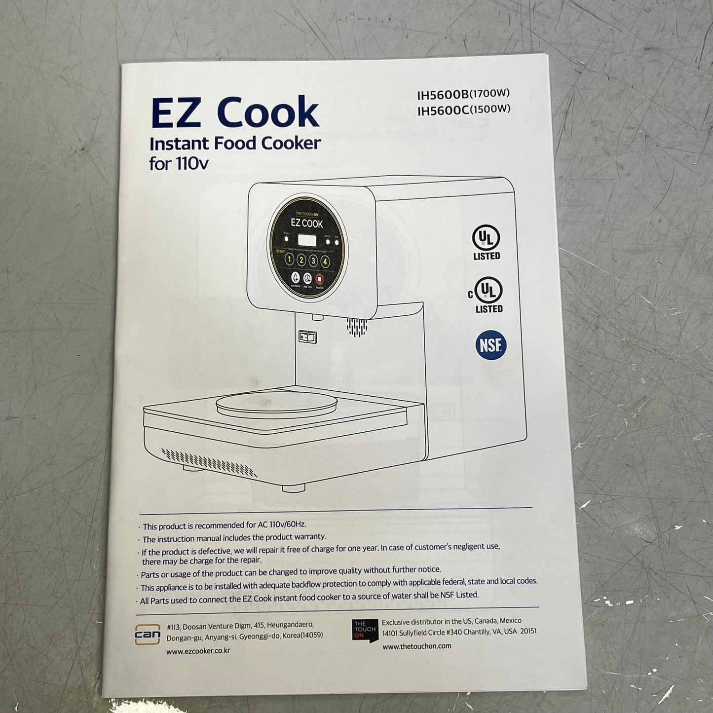 EZ COOK The Touch On Compact Ramyun Cooker Adjustable Settings White/Black H5600