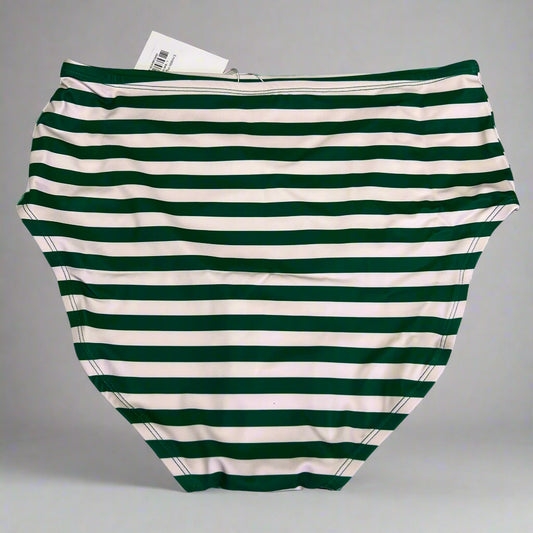 LIME RICKI Emerald Strip Bikini Bottom Sz L Green & White