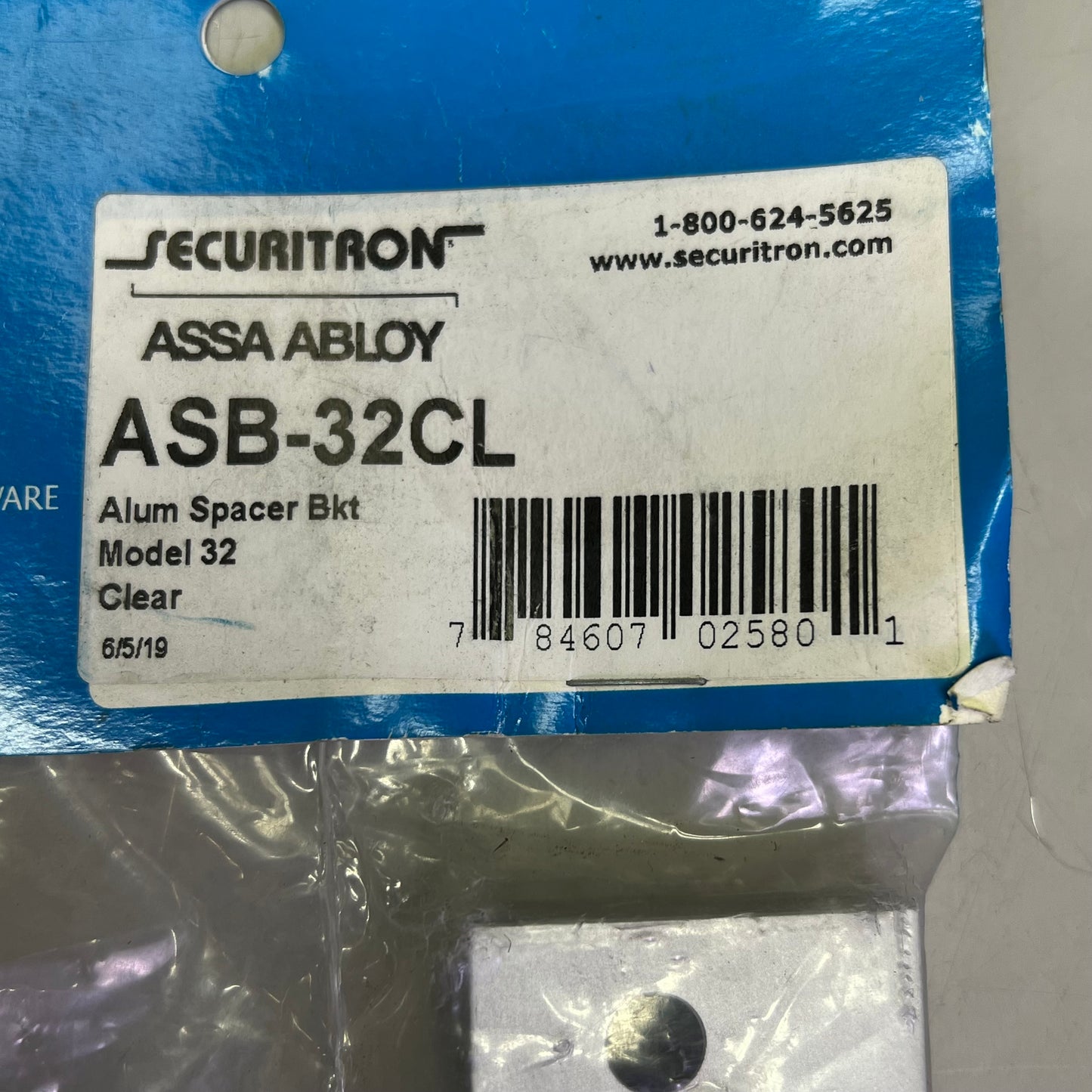 ASSA ABLOY Securitron Aluminum Shim Bracket Model 32 Hardware 8" Clear ASB-32CL