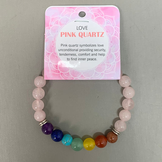 BEST WHOLESALE (12 PACK) Beaded Rose Quartz/Rainbow Crystal Bracelets 3"