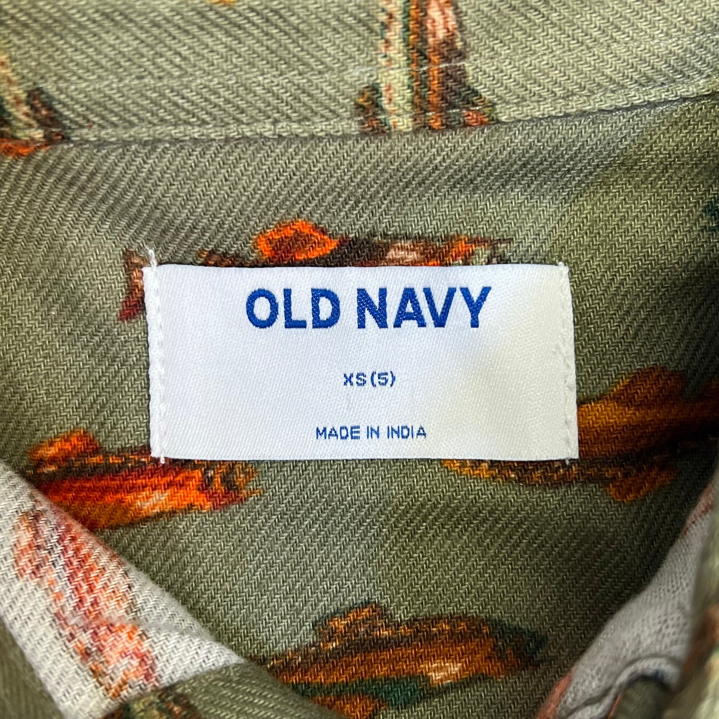 OLD NAVY Printed Fish Pattern Long Sleeve Fennel Pocket Shirt Boy's Sz XS Green