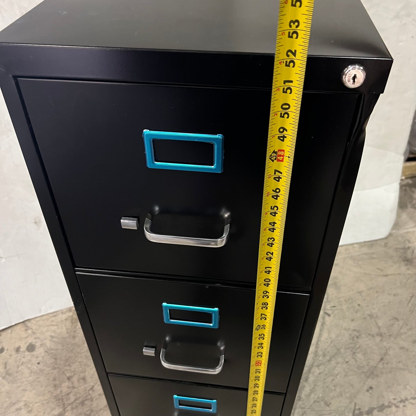 ZA@ ALERA 4-Drawer Vertical Fioe Cabinet 25473 Black Sz 52"H x 15"w x 25" D (AS-IS)(some cosmetic damage)