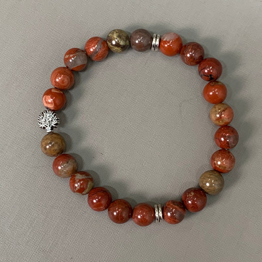 BEST WHOLESALE 12-PACK! Silver Tree Beaded Calm Jasper Crystal Bracelets 3"