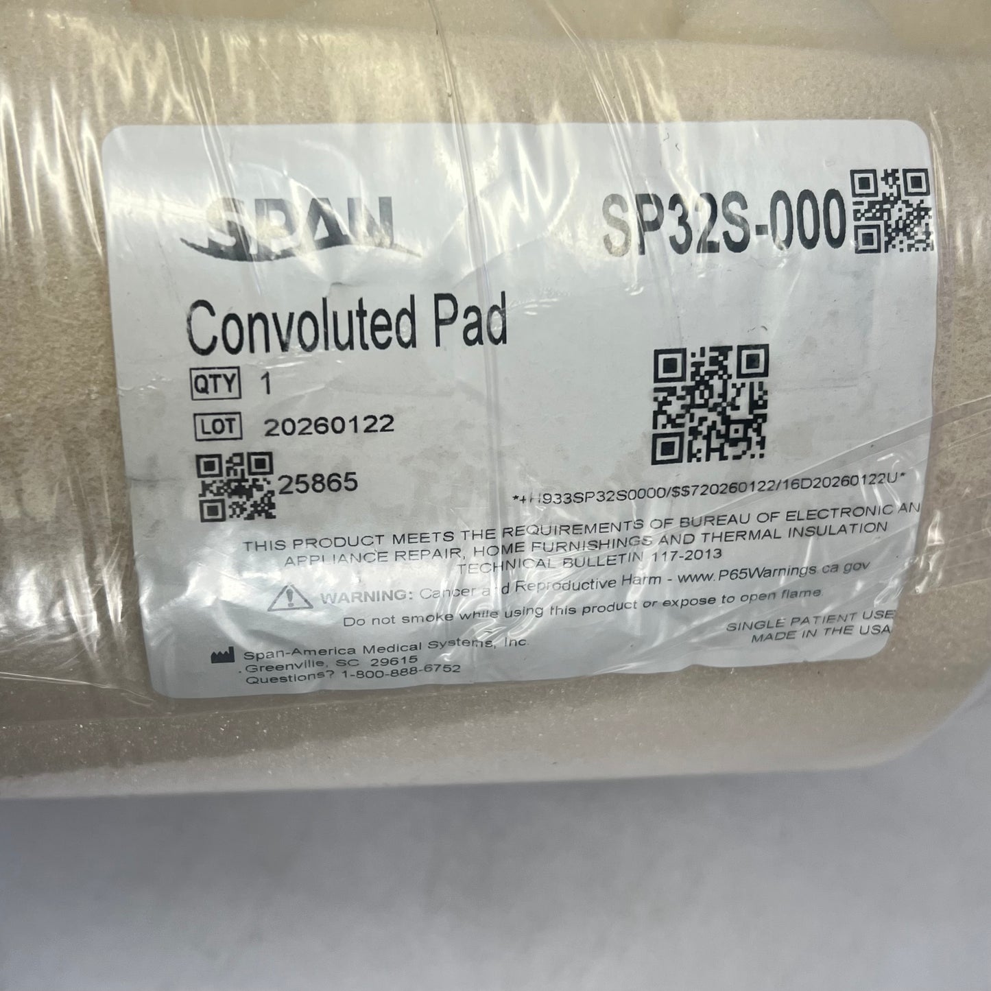 SPAN Convoluted Pad Mattress Overlay 74" X 34" 1.2 Polyurethane Foam SP32S-000