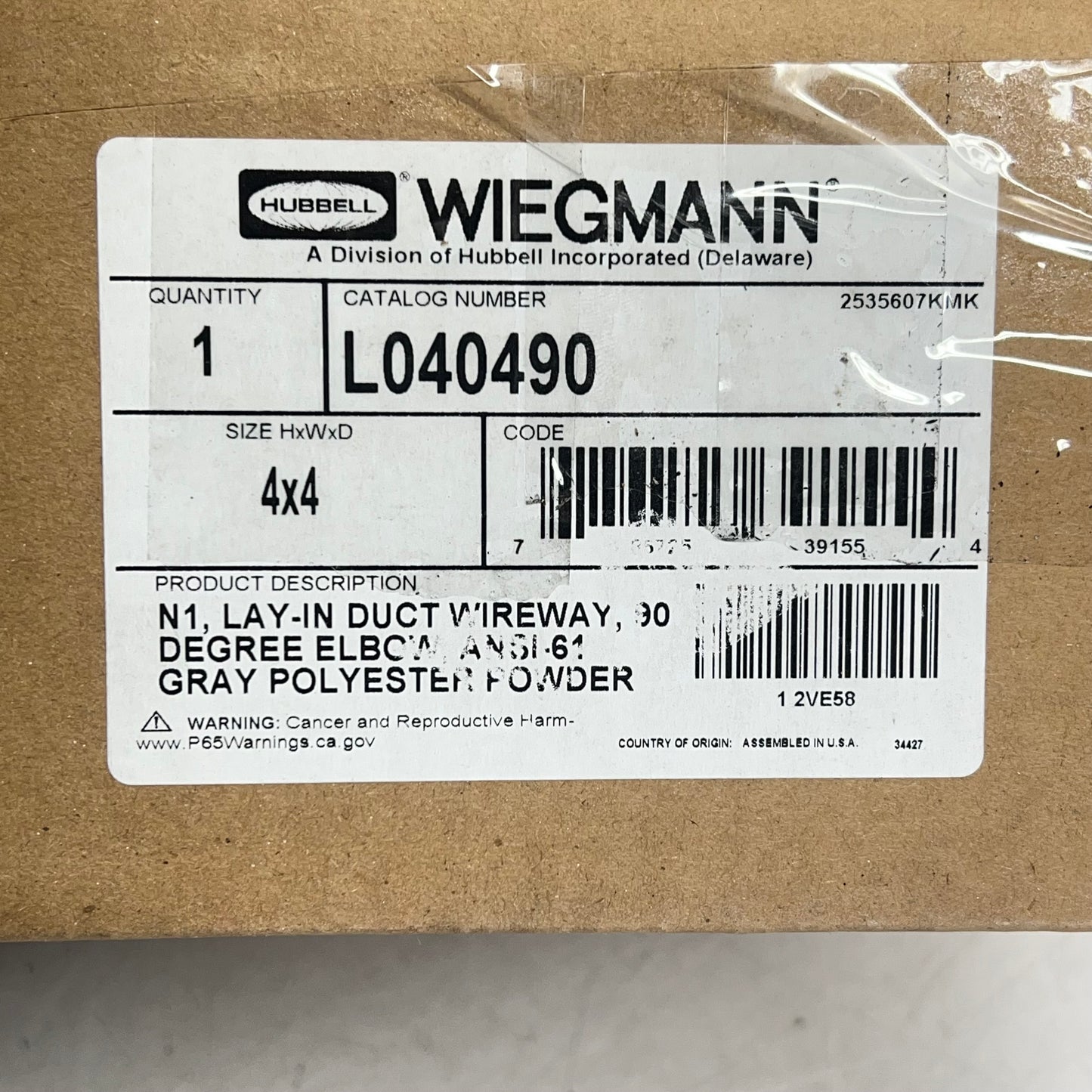 HUBBELL WIEGMANN Hinged Cover 4x4 Carbon Steel 90 Degree Elbow Gray L040490