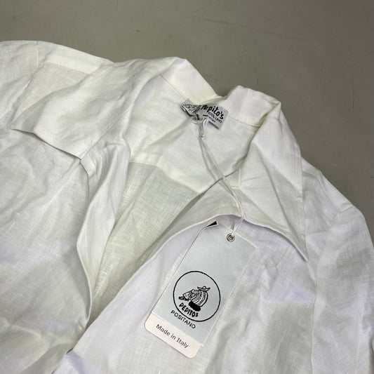 PEITO'S 100% Linen Cropped Long Sleeve Collared Shirt Women's Sz S Solid White