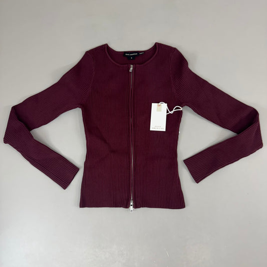 GOOD AMERICAN Shine Zipped Rib V-Neck Cardigan Women's Sz Small OXBLOOD002 GSK0263
