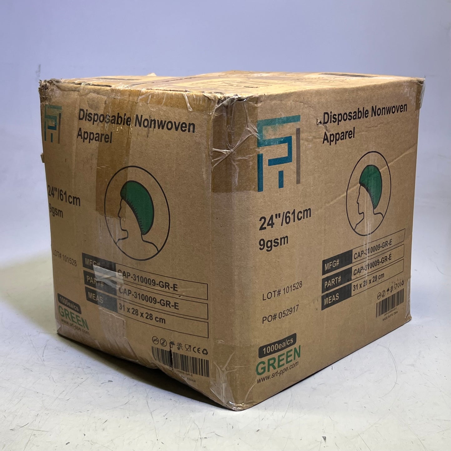 SRT (1000 Pcs) Polypropylene Bouffant Caps 24", Green CAP-310009-GR-E