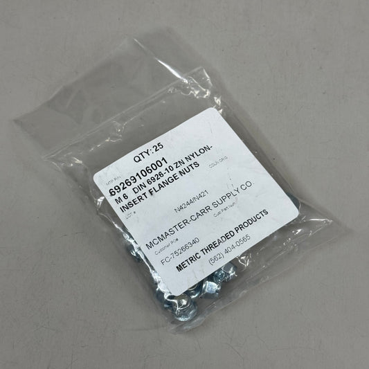 ZA@ METRIC THREADED PRODUCTS (5 PACK, 25 NUTS EACH) M6 DIN 6926-10 ZN Nylon Inserts Flange Nuts 69269106001