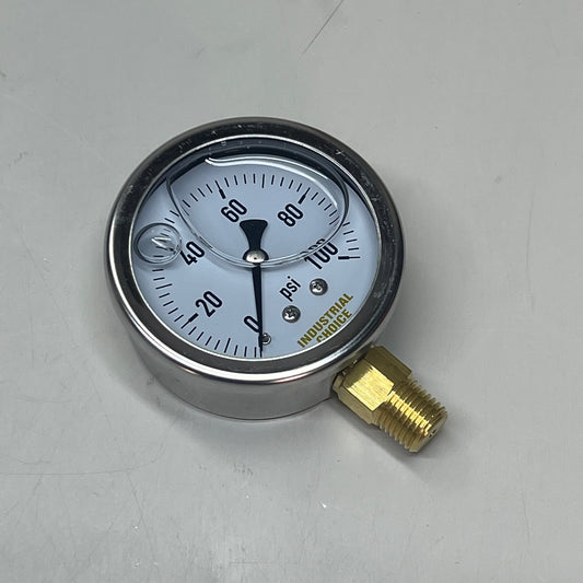 INDUSTRIAL CHOICE Stainless Steel Pressure Gauge 0-100 PSI 2.5" LS-100-2.5-SS-4