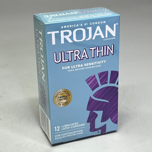 TROJAN (4 Boxes of 12) Ultra Thin Latex Condoms, Light Mint BB 01/26