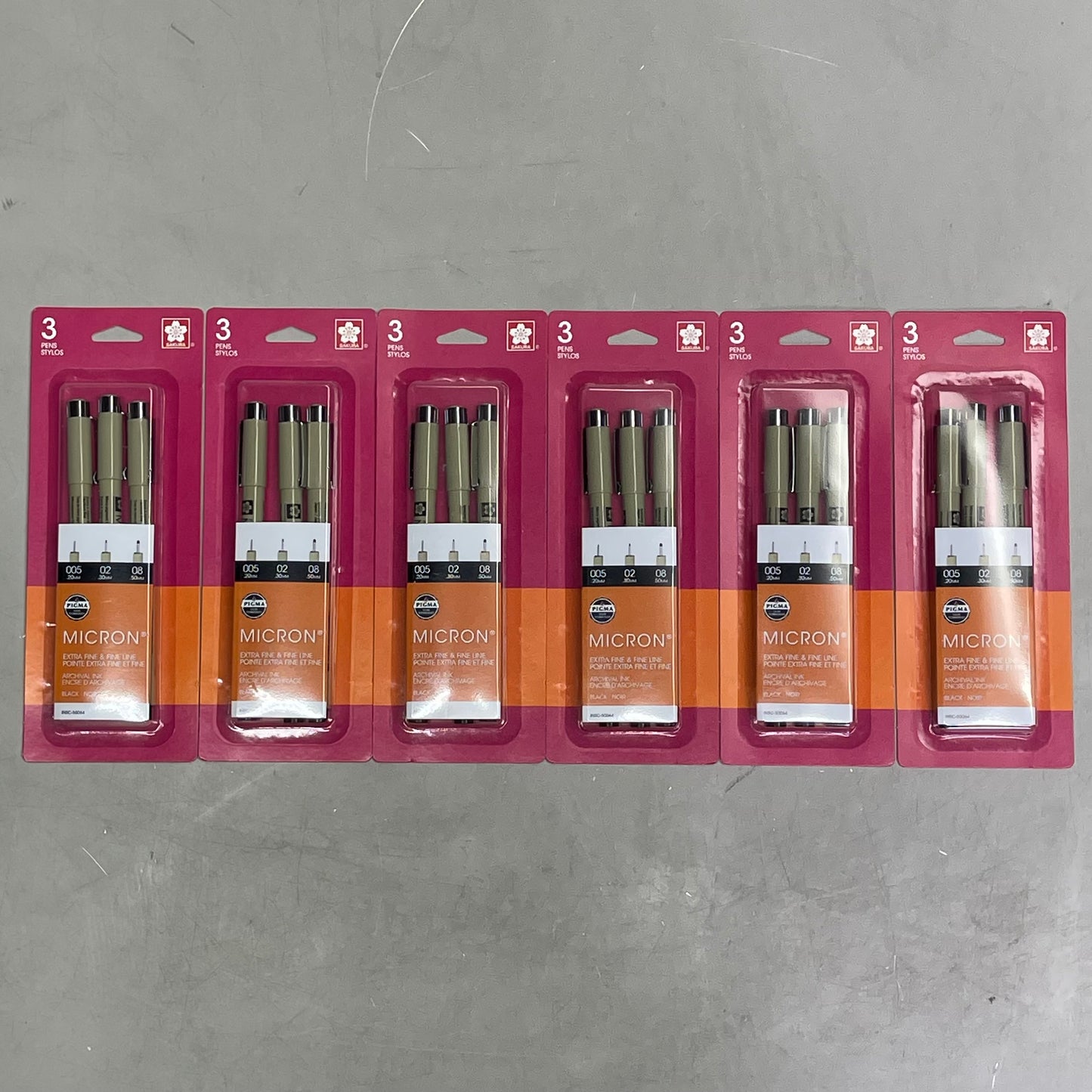 SAKURA (6-PACK) Pigma Micron Pens 0.20mm, 0.30mm, 0.50mm Black 50064