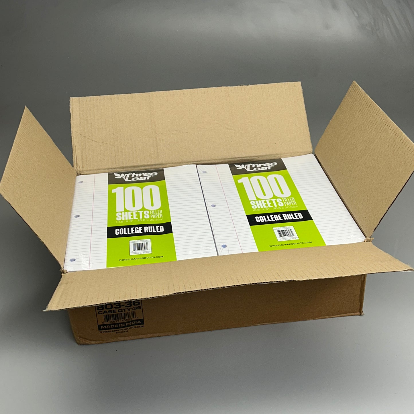THREE LEAF (36 PACK) Filler Paper College Ruled 100 Count 10.5" x 8" (New)