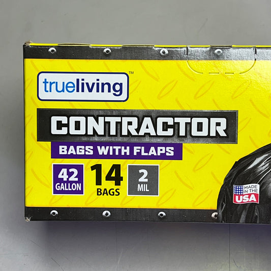 ZA@ TRUE LIVING (2 BOX, 14 BAGS EACH) Contractor Bags W/ Flaps 42 Gal Black H0199 I