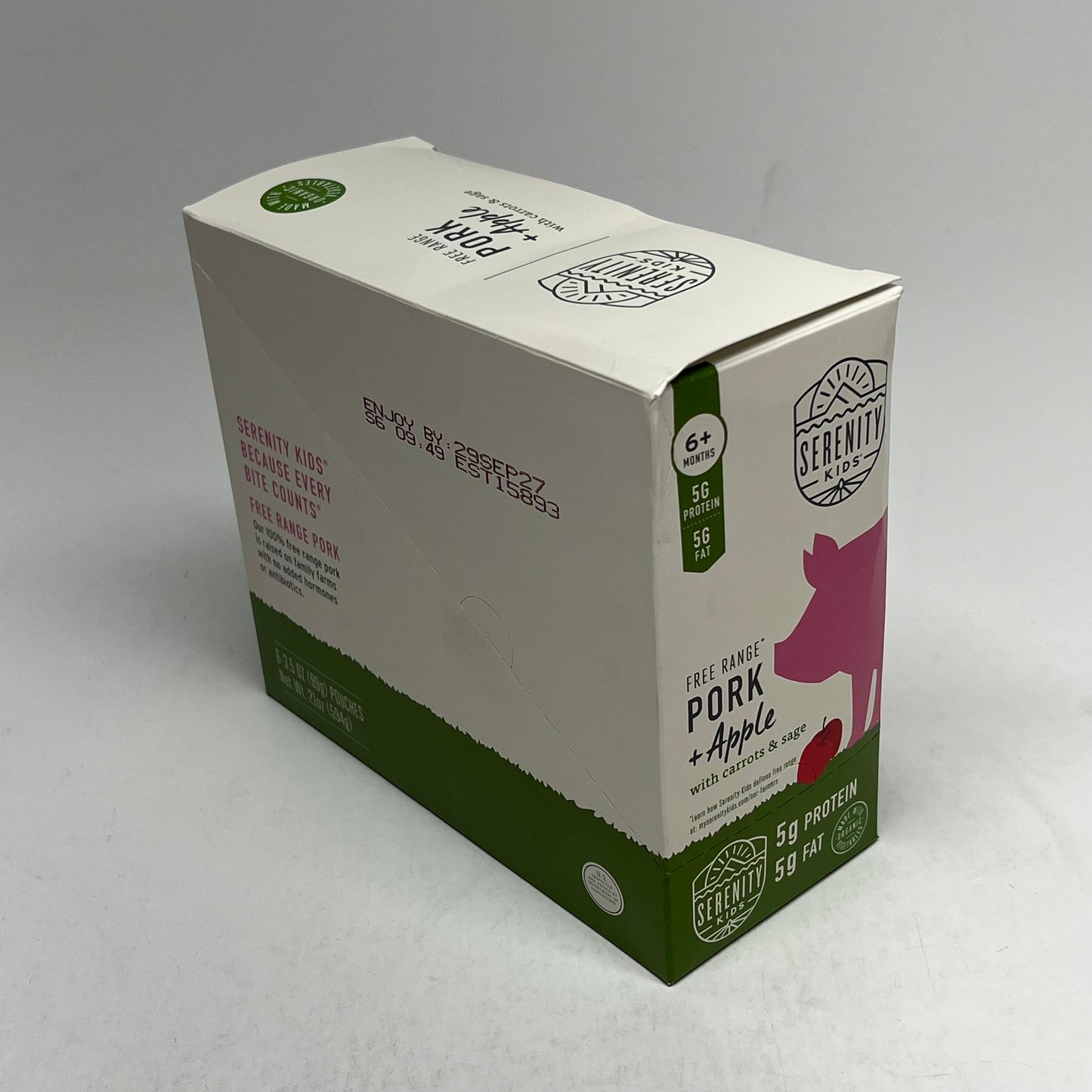 SERENITY (6 PACK) Free Range Pork + Apple, Carrots & Sage Pouches 3.5oz BB 09/27