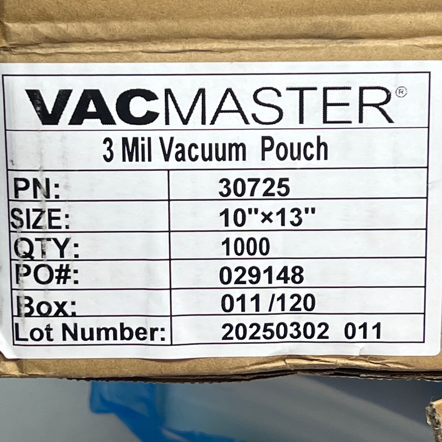 VACMASTER (1000 PACK) Vacuum Chamber Seal Bags 10" x 13" 3 Mil Clear 30725