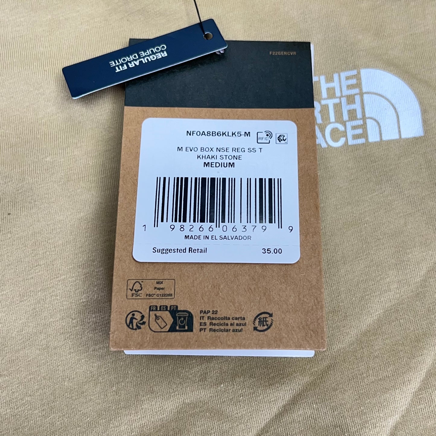 THE NORTH FACE Evolution Box NSE Regular Short Sleeve Men's Sz M Khaki Stone