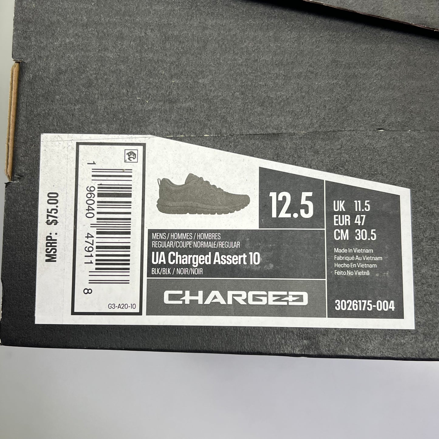 UNDER ARMOUR UA Charged Assert 10 Lightweight Sneaker Men's Sz 12.5 Black