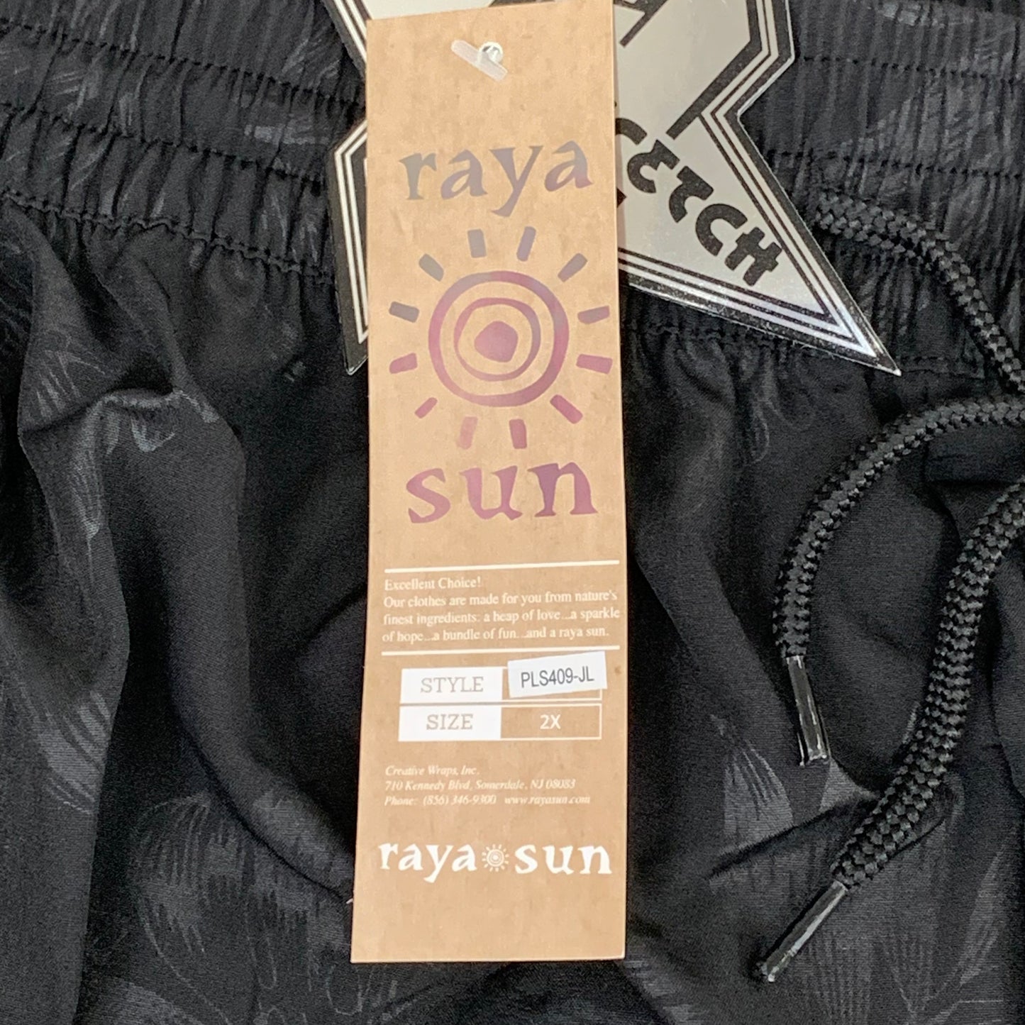 RAYA SUN Stretch Swim Style Shorts W/ Flower Design Women's 2X Black/Gray