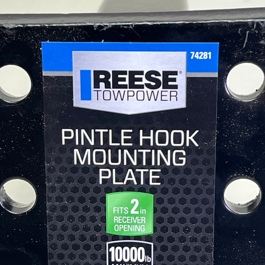 REESE TOWPOWER Pintle Hook Mounting Plate 10,000 Lbs Cap Fits 2"Recivers 74281
