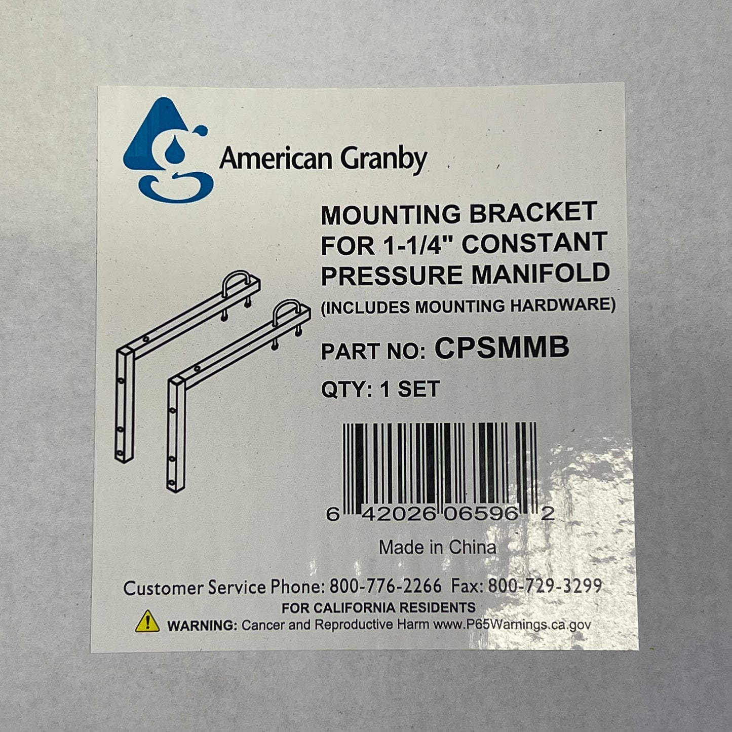AMERICAN GRANBY Constant Pressure Manifold Mounting Bracket 8"x12-1/2" CPSMMB
