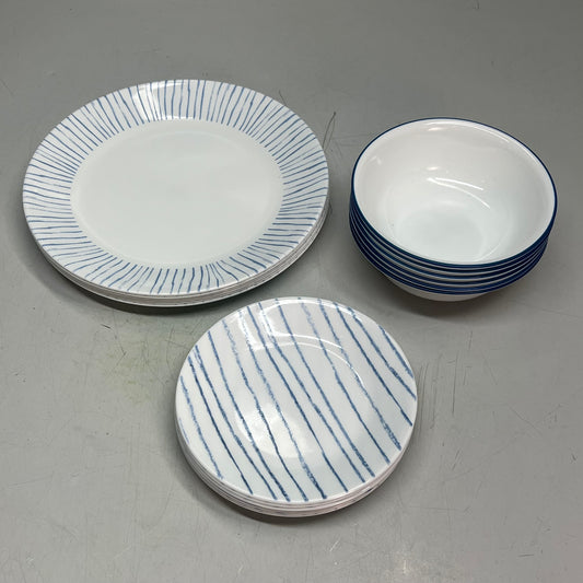 ZA@ CORELLE (18 PIECE SET) Nautical Stripes Dinnerware For 6 People White/Light Blue 1146961